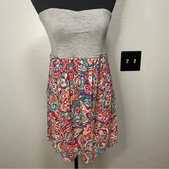 Roxy Dresses & Skirts - ROXY Women's Grey and Floral Print Strapless Tube Top Dress LARGE